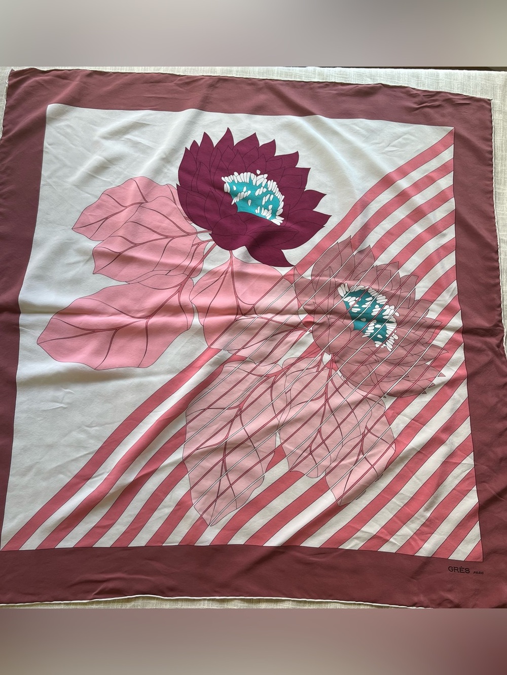 70s French Silk Bandana - Large 35x35" - Picture 3 of 15